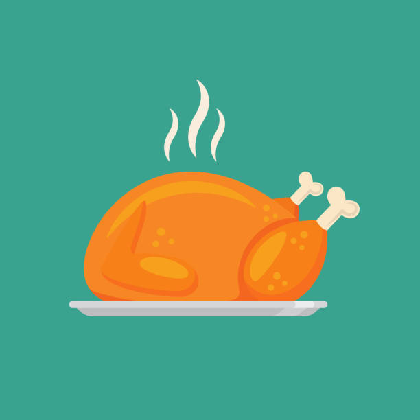 Fried chicken or turkey in flat style design. Vector illustration